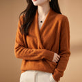 Marguerite - Women's Merino Wool Wrap Sweater with Structured Cuffs