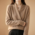 Marguerite - Women's Merino Wool Wrap Sweater with Structured Cuffs