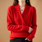 Marguerite - Women's Merino Wool Wrap Sweater with Structured Cuffs