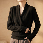 Marguerite - Women's Merino Wool Wrap Sweater with Structured Cuffs