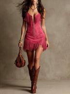 Marisol - Women's Zip Front Fringe Western Dress 3