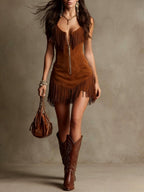Marisol - Women's Zip Front Fringe Western Dress 6