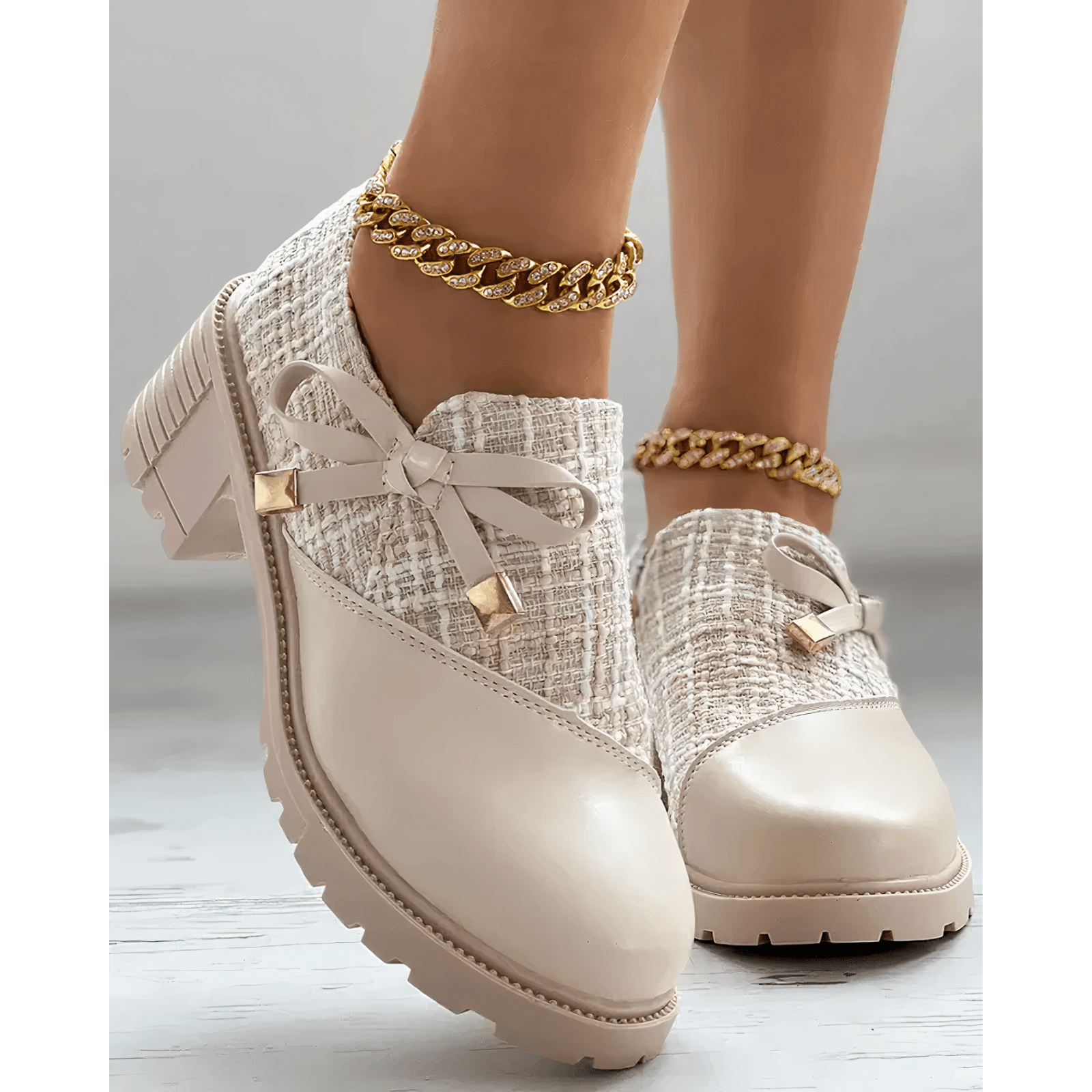 Marlene - Women's Lug-Sole Platform Booties with Textured Knit Upper