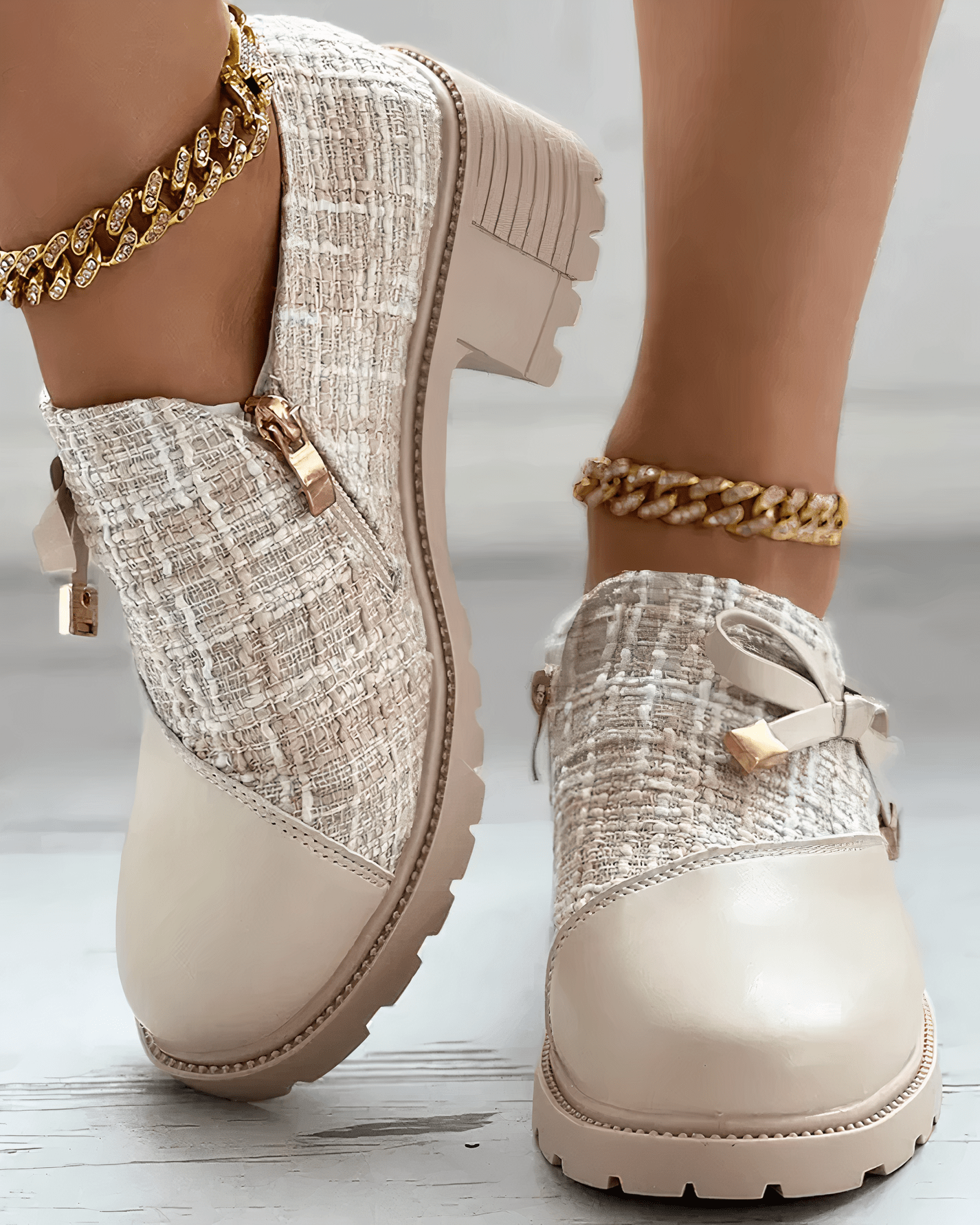 Marlene - Women's Lug-Sole Platform Booties with Textured Knit Upper