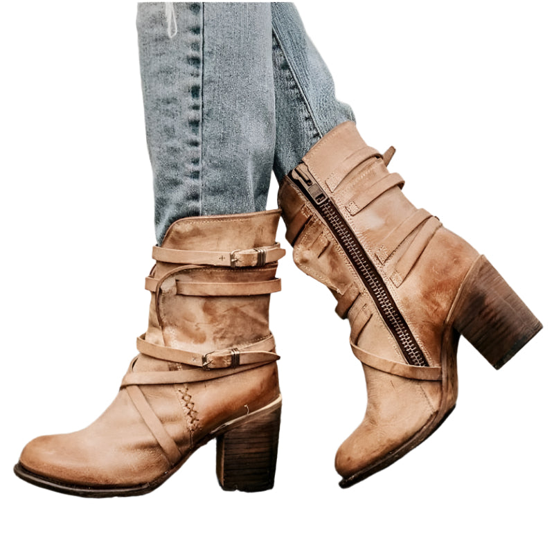 Marlowe - Women's Buckled Block-Heel Ankle Boots