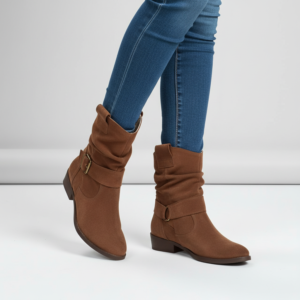 Matilda - Women's Suede Mid-Calf Boots with Side Zip