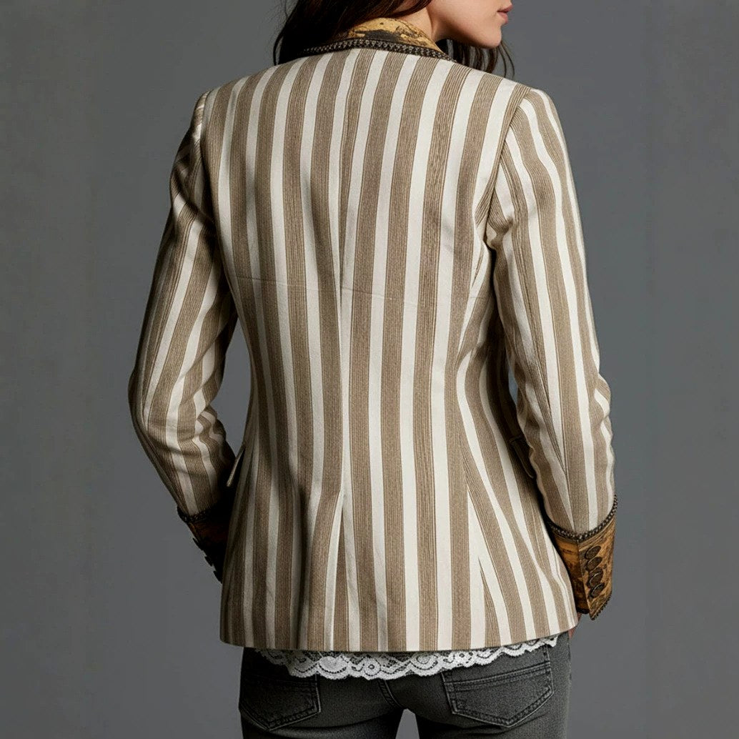 Maxine - Women's Vintage Print Striped Fitted Blazer 2