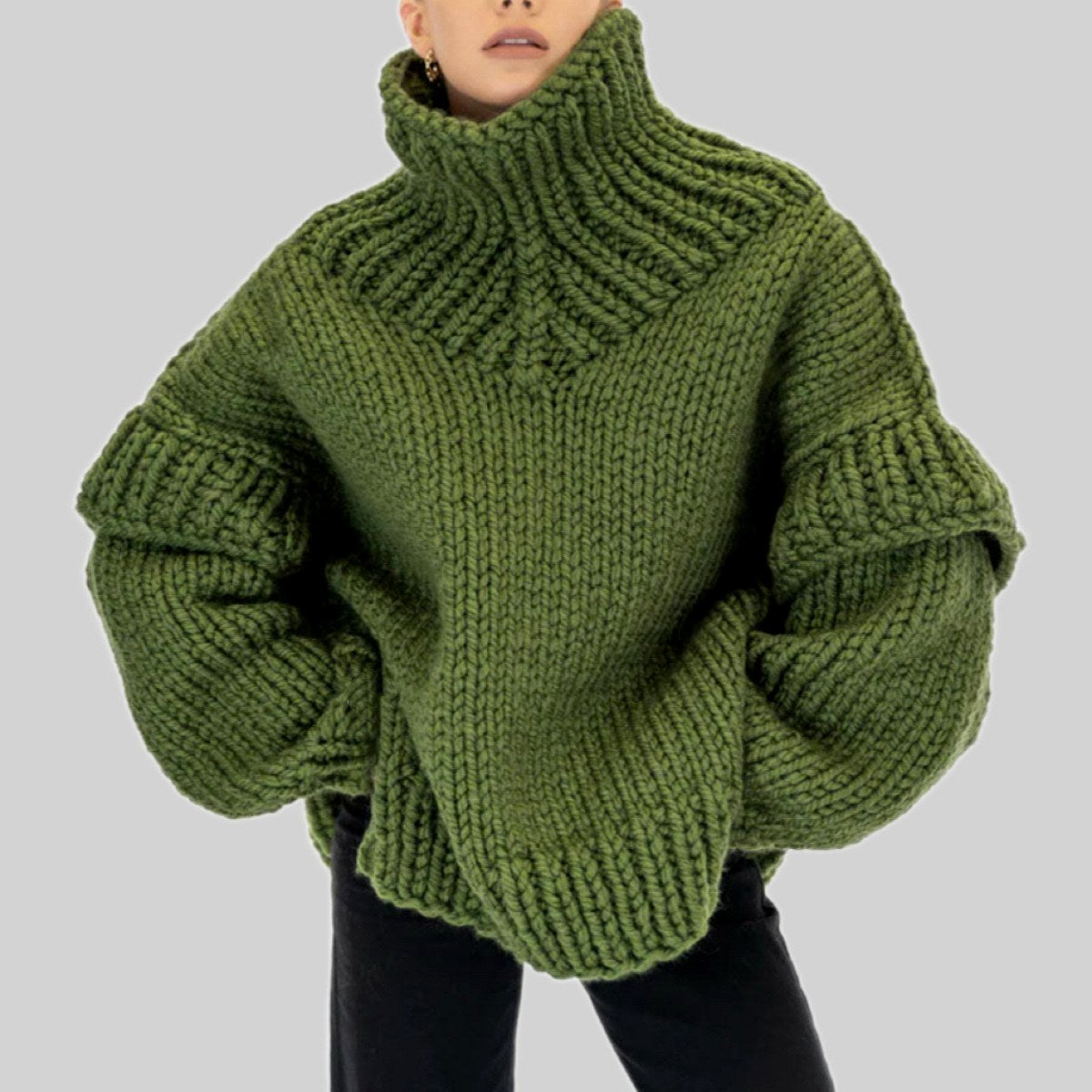 Maybel - Women's Chunky Knit Oversized Turtleneck Sweater 5