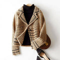 Melissa - Women's Houndstooth Double-Breasted Cropped Blazer