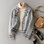 Melissa - Women's Houndstooth Double-Breasted Cropped Blazer