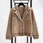 Melissa - Women's Houndstooth Double-Breasted Cropped Blazer