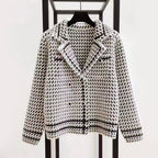 Melissa - Women's Houndstooth Double-Breasted Cropped Blazer