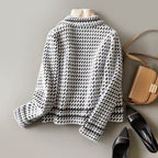 Melissa - Women's Houndstooth Double-Breasted Cropped Blazer