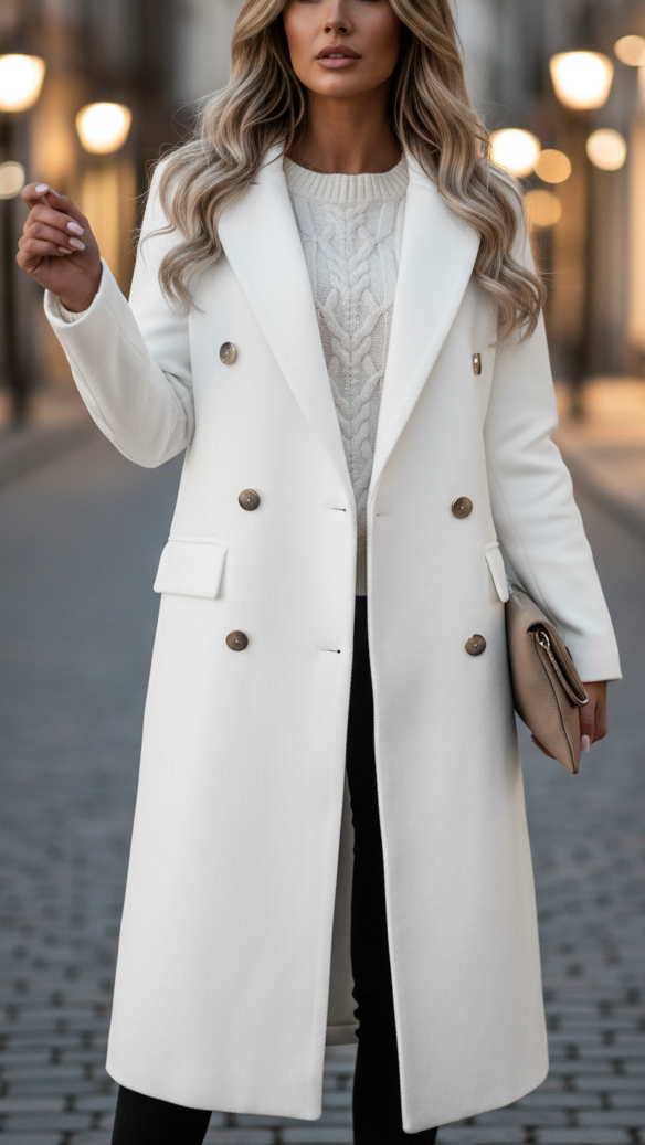 Mia - Women's Six-Button Notch Lapel Longline Coat