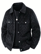 Michael - Men's Checkered Suede Snap Button Blazer Jacket 1