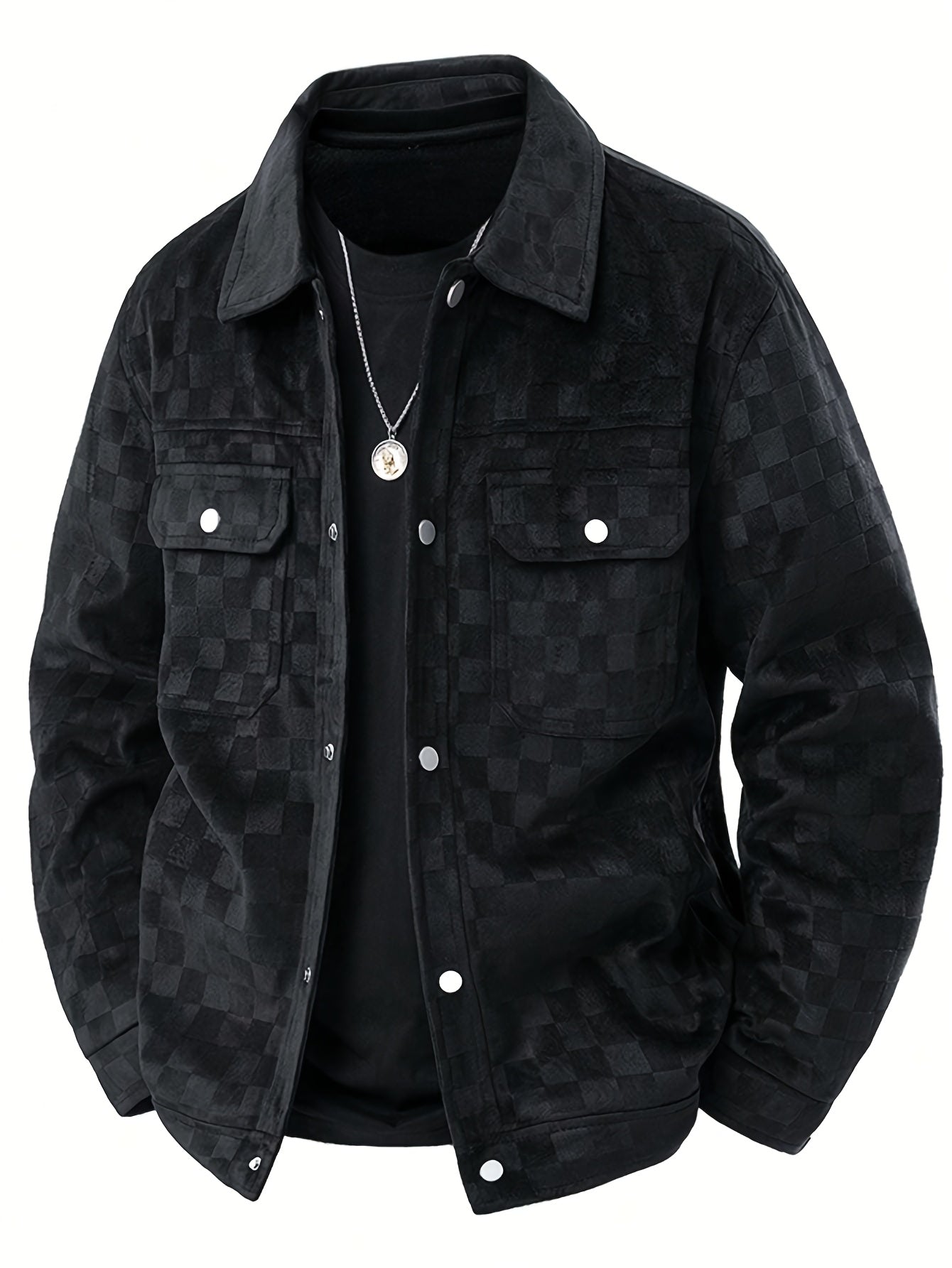 Michael - Men's Checkered Suede Snap Button Blazer Jacket 1
