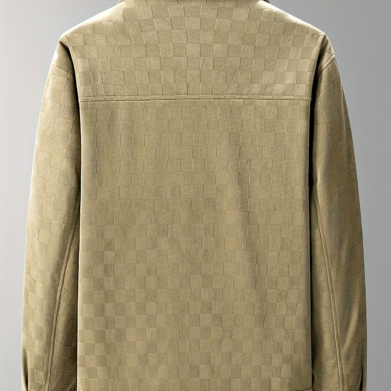 Michael - Men's Checkered Suede Snap Button Blazer Jacket 10