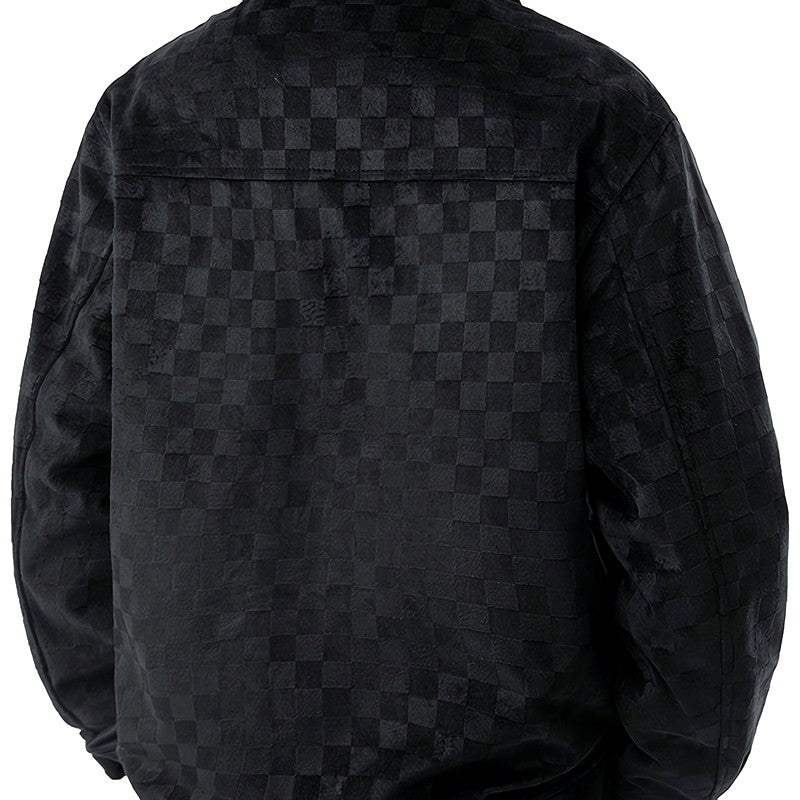 Michael - Men's Checkered Suede Snap Button Blazer Jacket 5
