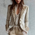 Mira - Women's Floral Embroidered Velvet Blazer with Lace Bell Cuffs 2