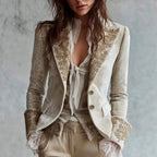 Mira - Women's Floral Embroidered Velvet Blazer with Lace Bell Cuffs 2