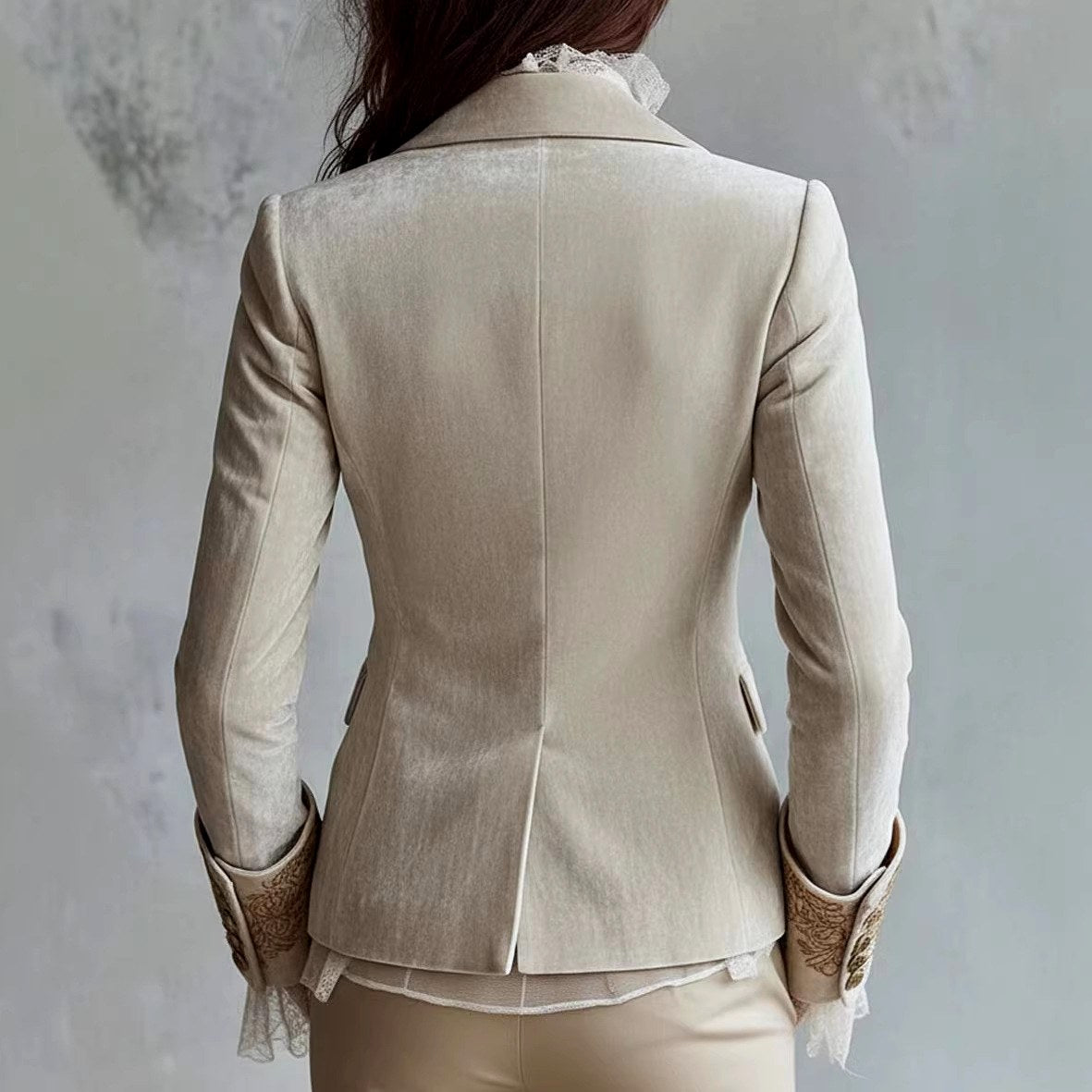 Mira - Women's Floral Embroidered Velvet Blazer with Lace Bell Cuffs 6