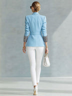 Natalie - Women's Tailored Blazer with Striped Cuffs and Cinch Belt