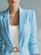 Natalie - Women's Tailored Blazer with Striped Cuffs and Cinch Belt