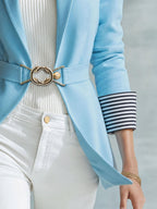 Natalie - Women's Tailored Blazer with Striped Cuffs and Cinch Belt