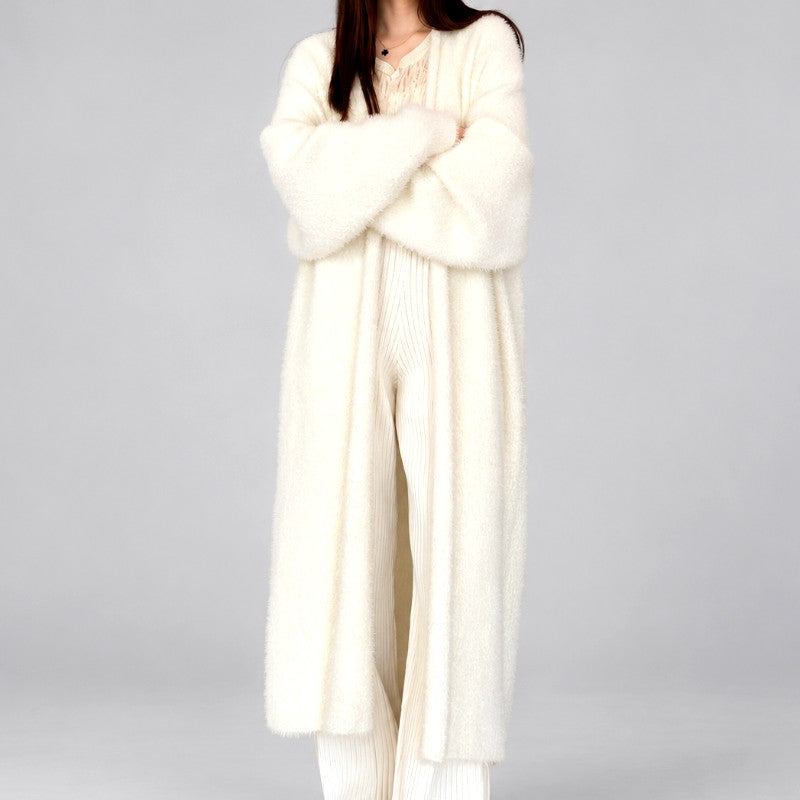Natalie - Women's Longline Fuzzy Knit Open-Front Cardigan 2