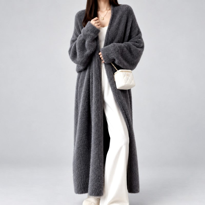 Natalie - Women's Longline Fuzzy Knit Open-Front Cardigan 3