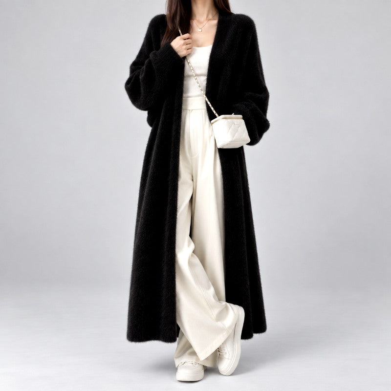 Natalie - Women's Longline Fuzzy Knit Open-Front Cardigan 4