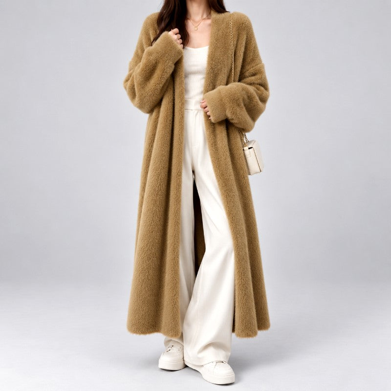 Natalie - Women's Longline Fuzzy Knit Open-Front Cardigan 5