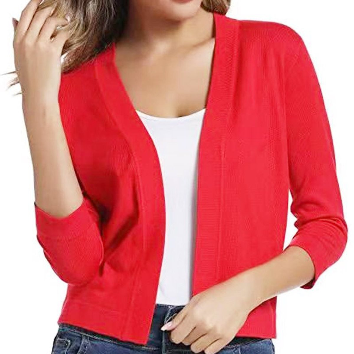 Natasha - Women's Cropped Open-Front Cardigan with 3/4 Sleeves