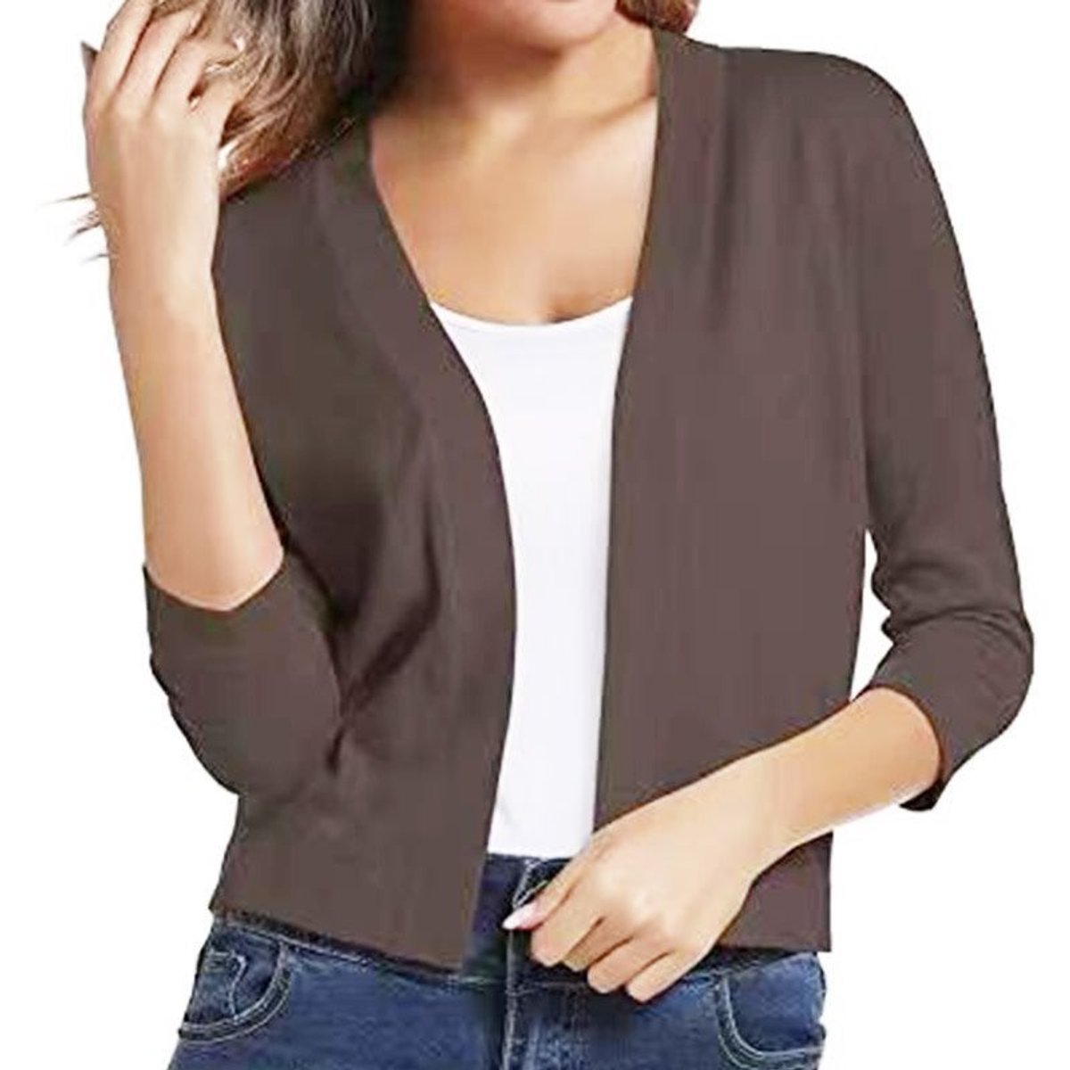 Natasha - Women's Cropped Open-Front Cardigan with 3/4 Sleeves