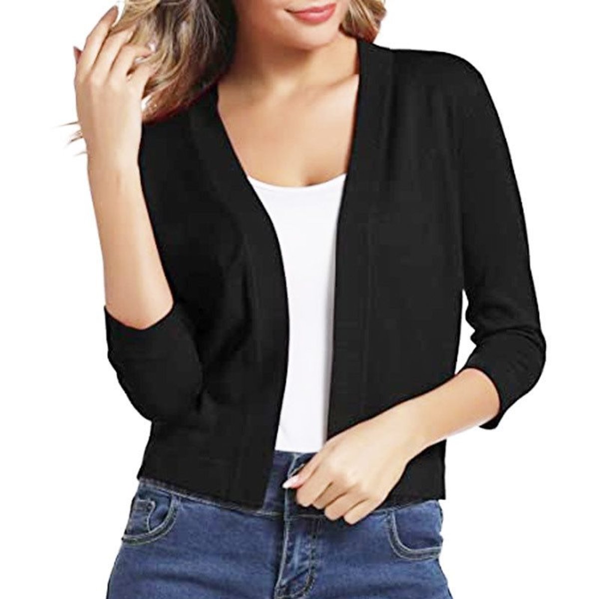 Natasha - Women's Cropped Open-Front Cardigan with 3/4 Sleeves