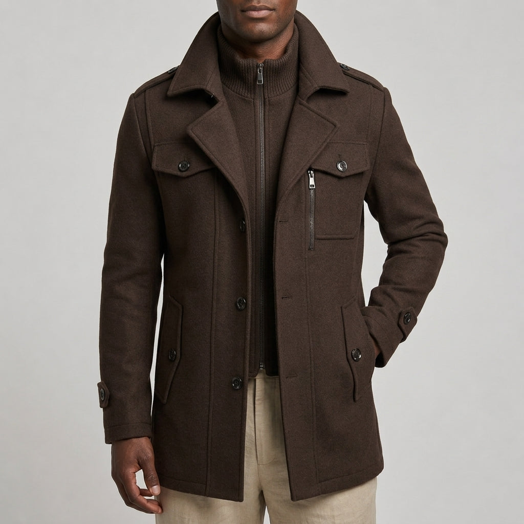Nicholas - Men's Notch-Lapel Wool-Blend Overcoat