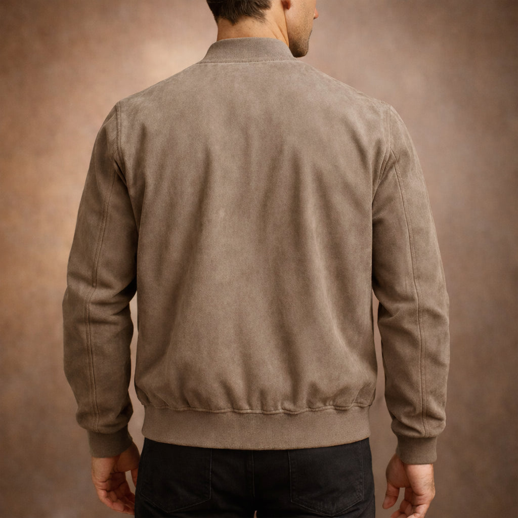 Noel - Men's Soft Suede Bomber Jacket with Ribbed Cuffs