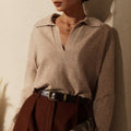Noreen - Women's Notch-Collar Ribbed Knit Sweater