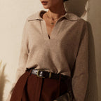 Noreen - Women's Notch-Collar Ribbed Knit Sweater