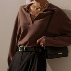 Noreen - Women's Notch-Collar Ribbed Knit Sweater