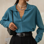 Noreen - Women's Notch-Collar Ribbed Knit Sweater