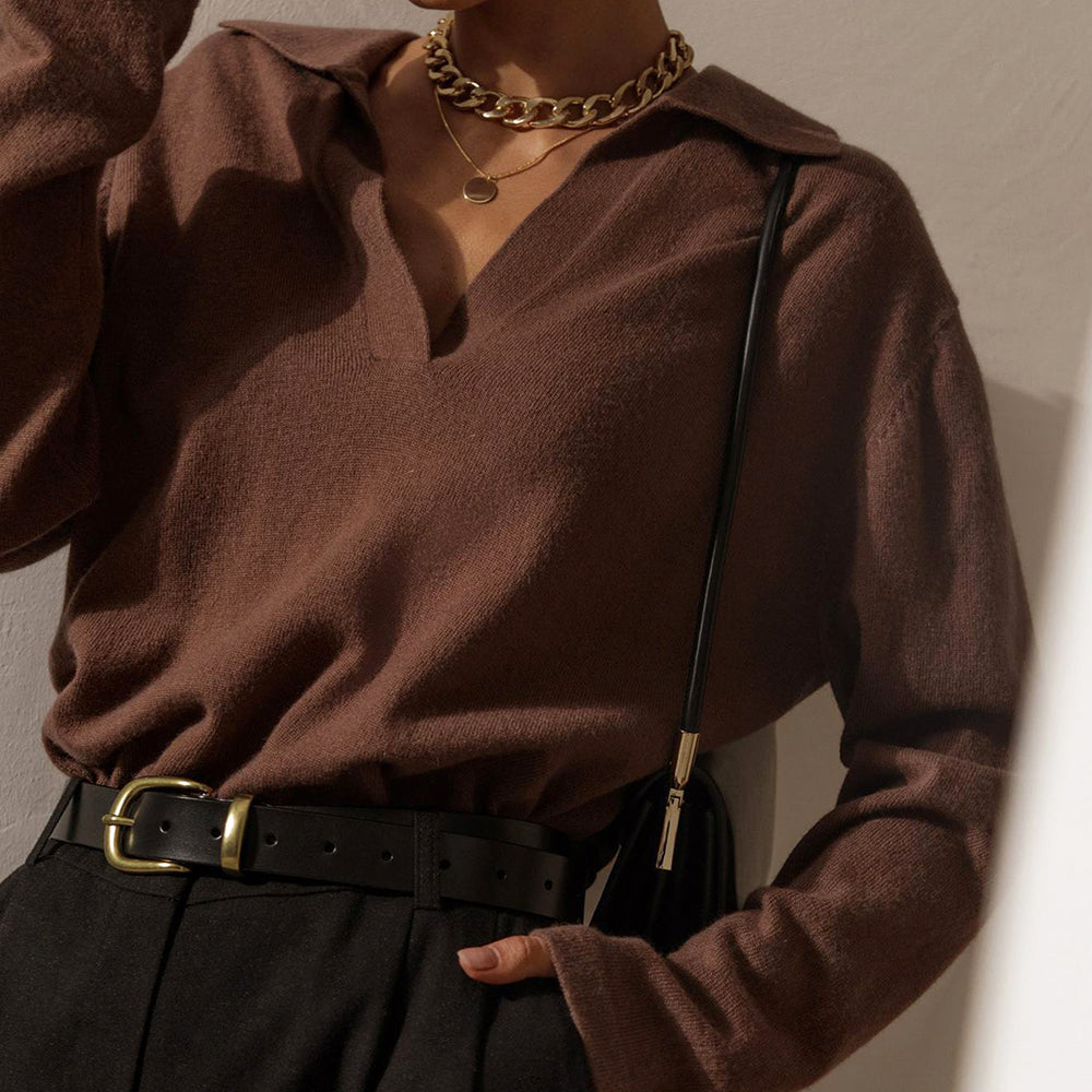 Noreen - Women's Notch-Collar Ribbed Knit Sweater