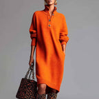 Olive - Women's Ribbed Knit Button Collar Sweater Dress 5