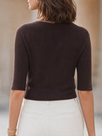 Ophelia - Women's Diagonal Button-Front Ribbed Knit Top