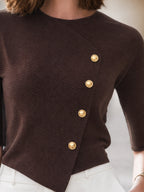 Ophelia - Women's Diagonal Button-Front Ribbed Knit Top