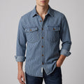 Pablo - Men's Striped Vintage Denim Shirt with Chest Pockets