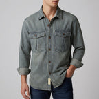 Pablo - Men's Striped Vintage Denim Shirt with Chest Pockets