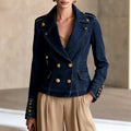 Priscilla - Women's Denim Fitted Blazer with Gold Buttons 1