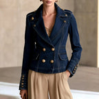 Priscilla - Women's Denim Fitted Blazer with Gold Buttons 1