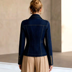 Priscilla - Women's Denim Fitted Blazer with Gold Buttons 2
